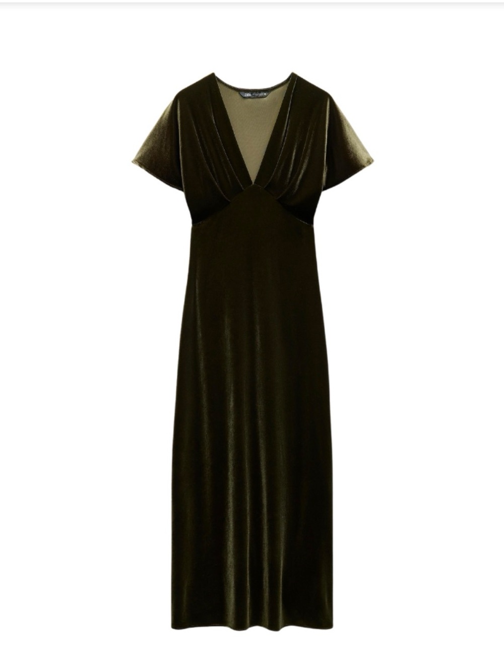 Zara Olive Velvet V-Neck Maxi Dress